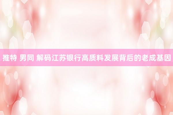 推特 男同 解码江苏银行高质料发展背后的老成基因